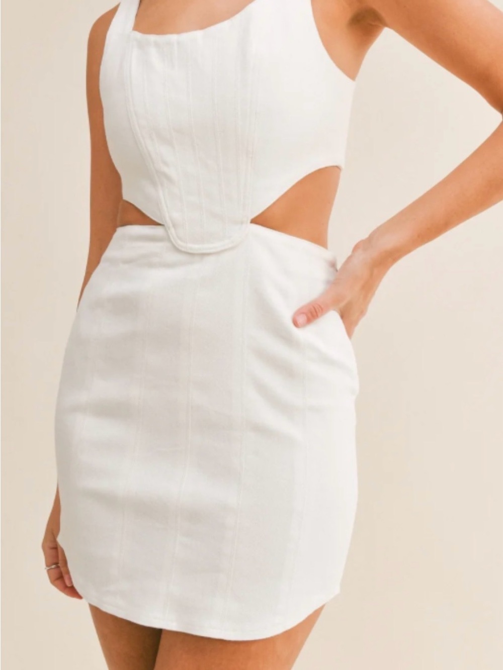 Zara White Cutout Mini Dress with Structured Bodice